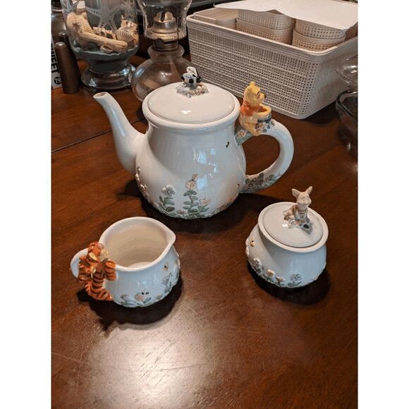 VINTAGE Disney Simply Pooh Tea Set - Tea Kettle, Tigger Creamer Pitcher & Piglet - Picture 1 of 9
